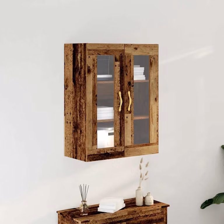 Armadietto a muro vidaXL in legno e vetro marrone con ante in vetro, L: 69,5 cm, P: 34 cm, H: 90 cm