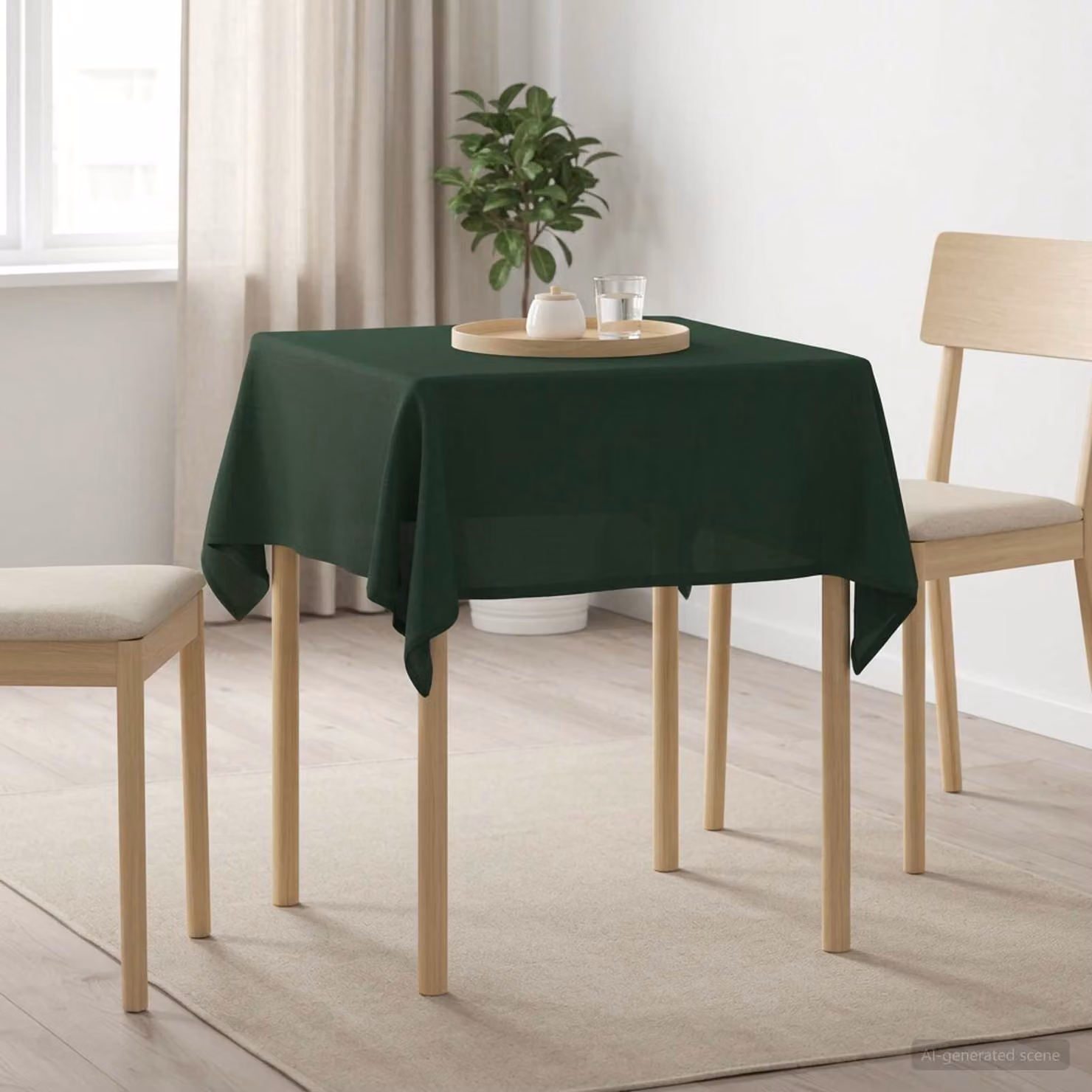 Set di 5 tovaglie quadrate vidaXL in poliestere verde scuro, idrorepellenti e lavabili in lavatrice, L 110 x L 110 cm
