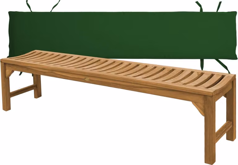 Panca in teak massello, modello Ferrara, 180 cm, resistente agli agenti atmosferici, con cuscino per seduta verde