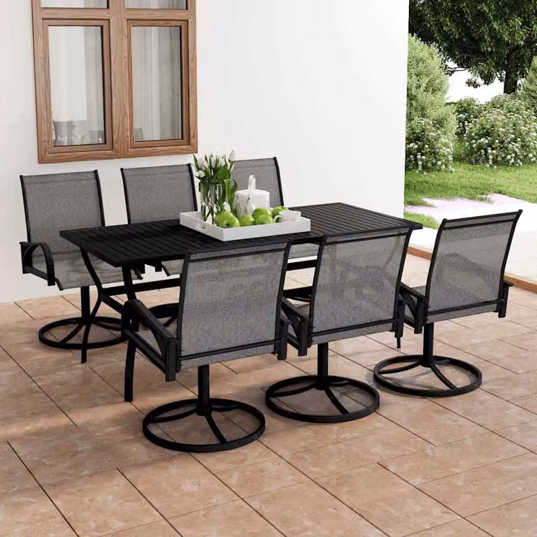 Set da Pranzo da Giardino vidaXL in 7 Pezzi in Acciaio Verniciato e Textilene Grigio Antracite