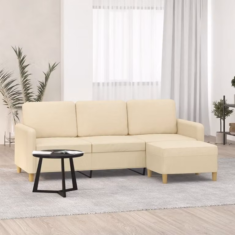 Maison Exclusive - Divano a tre posti con poggiapiedi, color crema, 180 cm, in tessuto