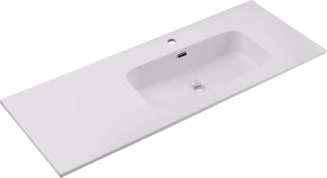 Lavabo da incasso ESSEN 120 cm in ceramica bianca lucida spostato a destra
