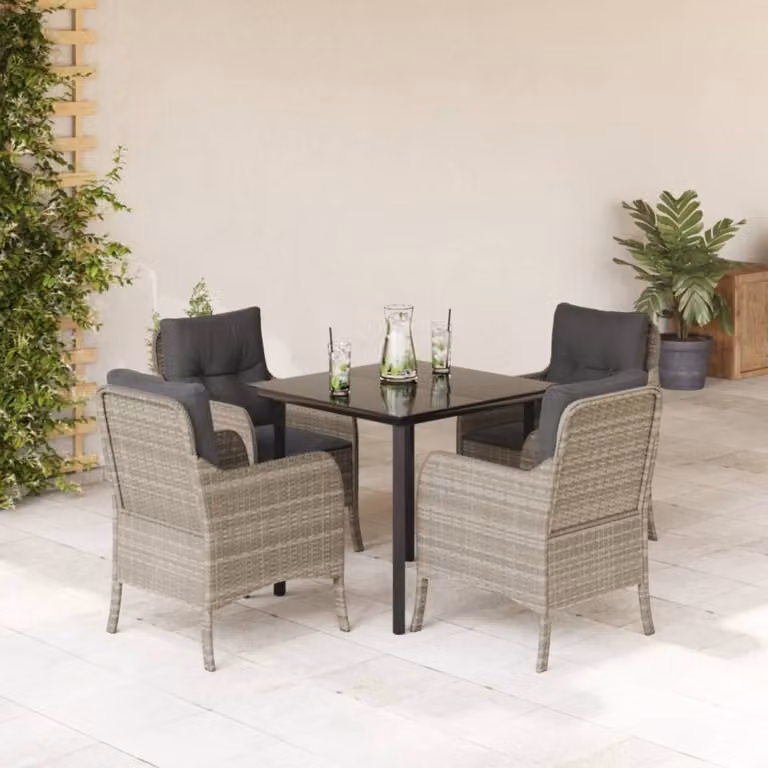 Maison Exclusive - Set Pranzo da Giardino 5pz con Cuscini Grigio Chiaro Polyrattan