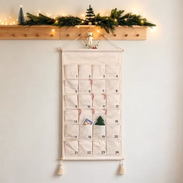 Calendario dell'Avvento in tela, con 24 tasche numerate, di grandi dimensioni, ideale per il periodo natalizio