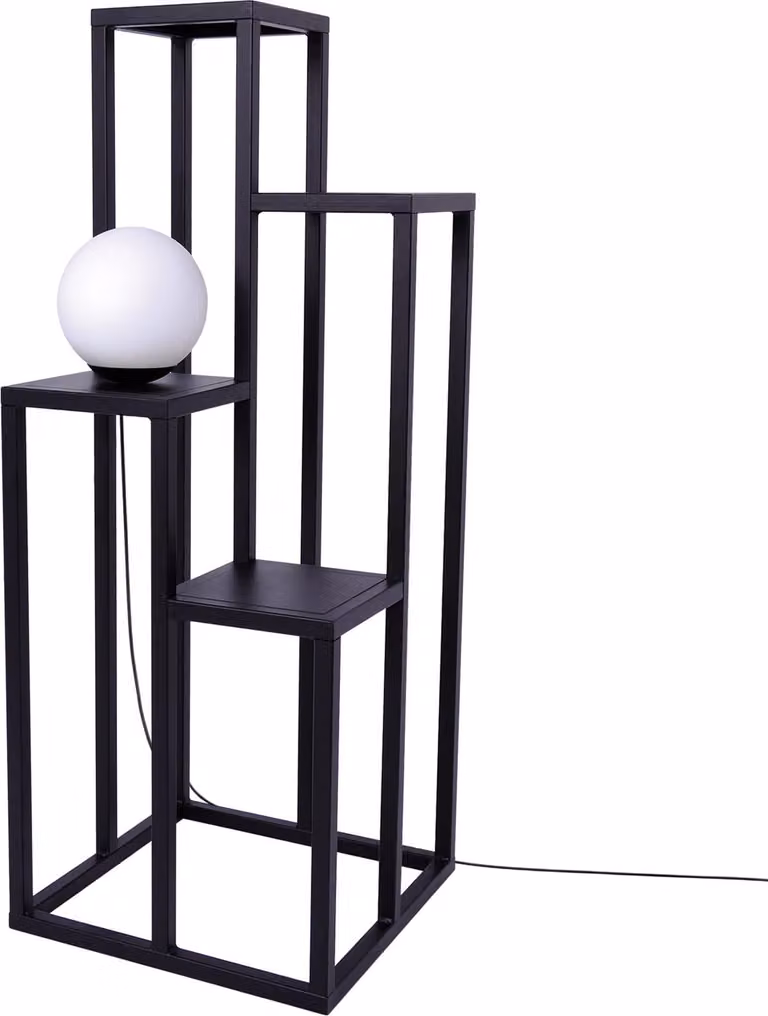 Lampada da terra, supporto per fiori nero, sfera di vetro Kaja HOME