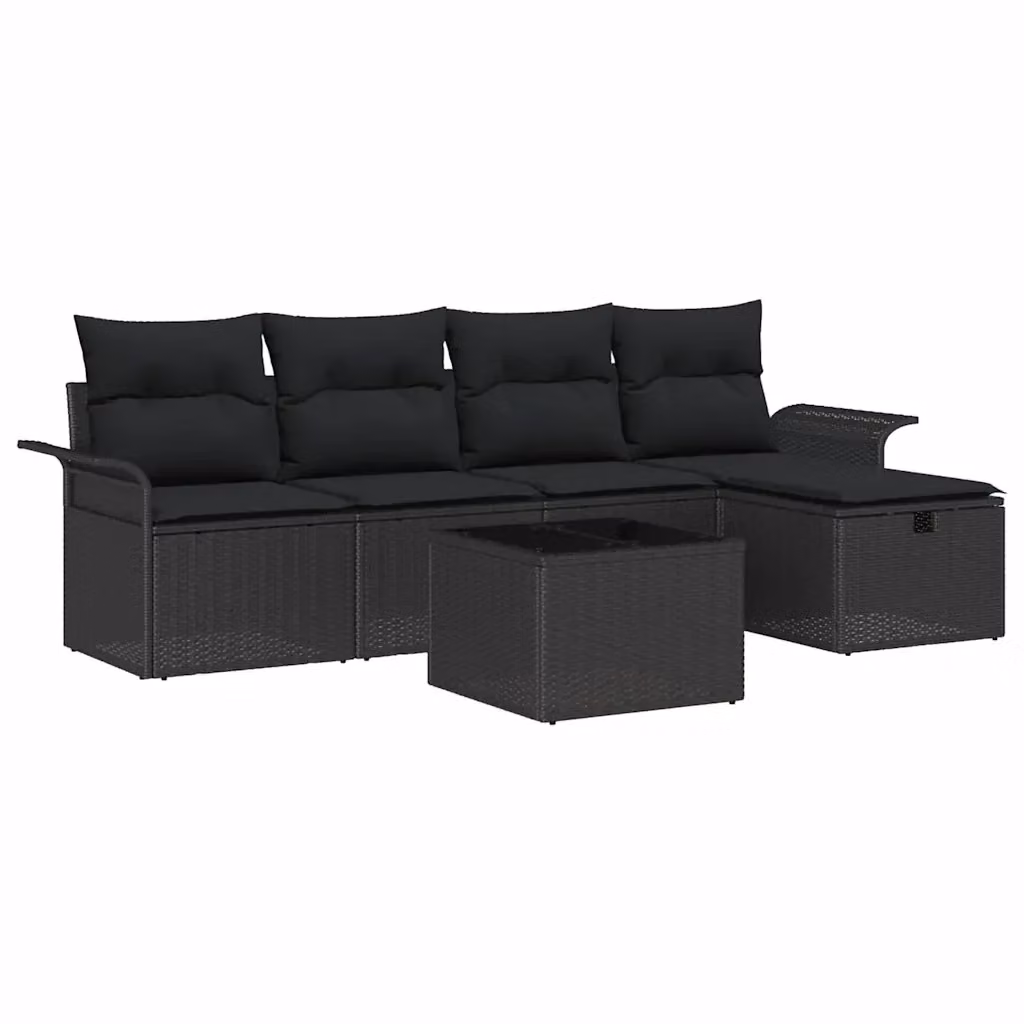 Set Divano da Giardino vidaXL 6 Pezzi a Forma di L con Cuscini e Tavolino Nero – 2