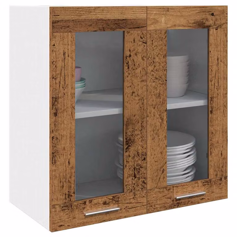 Pensile da cucina vidaXL Lyon con ante in vetro e legno in colore marrone L 60 cm, H 31 cm, P 60 cm