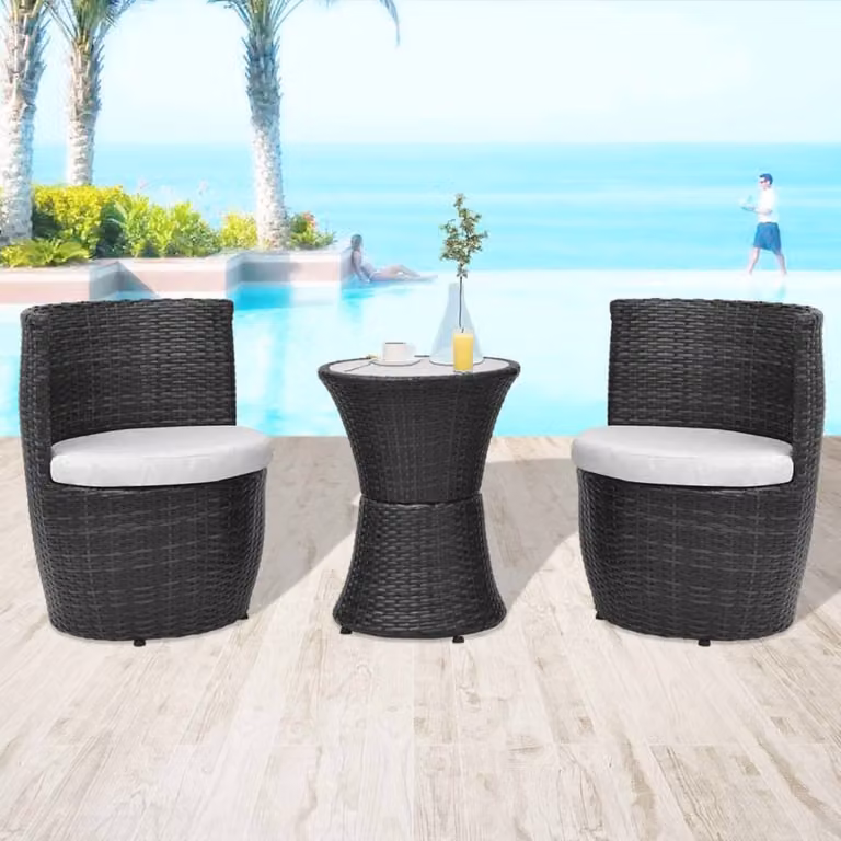 Maison Exclusive - Set da bistrot composto da 3 pezzi con cuscini, in rattan sintetico nero