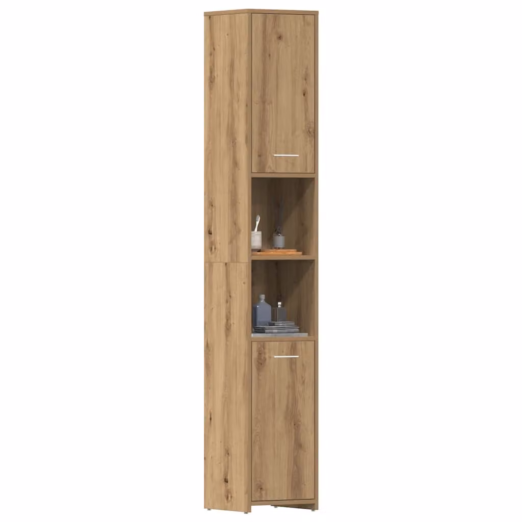 Mobile da bagno moderno vidaXL in legno color rovere marrone con ante a cerniera e ripiani interni L/P/H: 30 x 30 x 183,5 cm