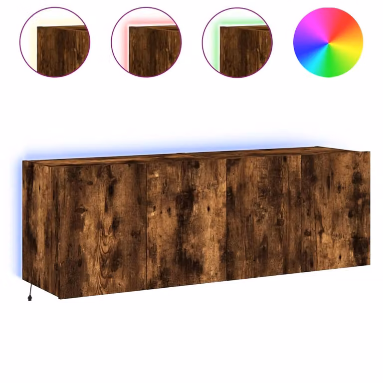 Mobili TV a Parete con Luci LED 2pz Rovere Fumo 60x35x41 cm