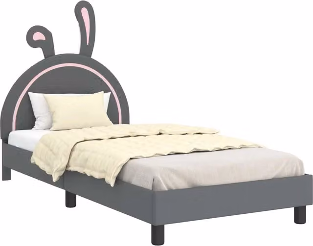 Struttura letto per bambini con testata imbottita in tessuto Grigio, L/P/H: 190 x 90 x 94 cm