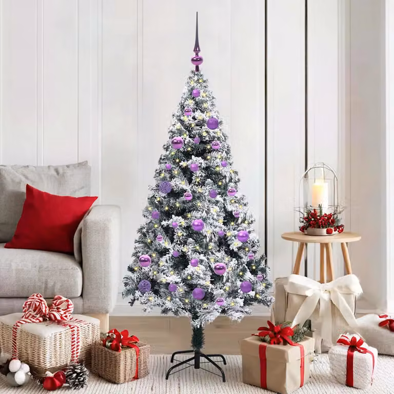 Albero di Natale artificiale moderno vidaXL verde con 150 LED bianco caldo, Altezza: 150 cm