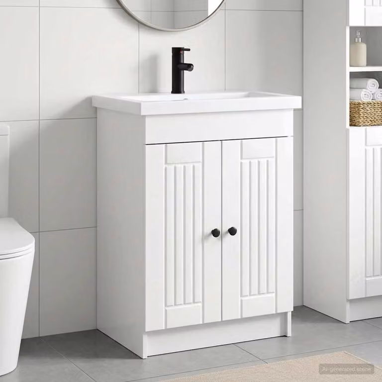 Set di mobili per il bagno vidaXL moderno in bianco lucido L: 56 cm, P: 37,5 cm, H: 81 cm