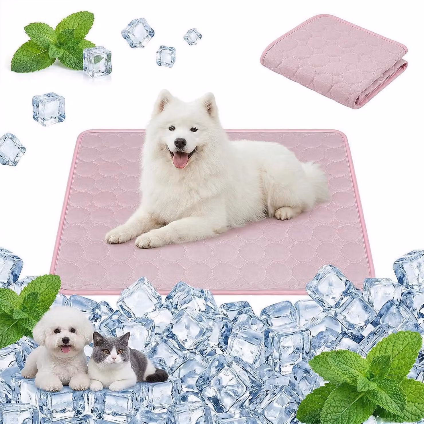 Tappetino refrigerante per cani e gatti, auto-raffreddante, lavabile, pieghevole, ideale per l'estate, dimensioni 55x70 cm, colore rosa