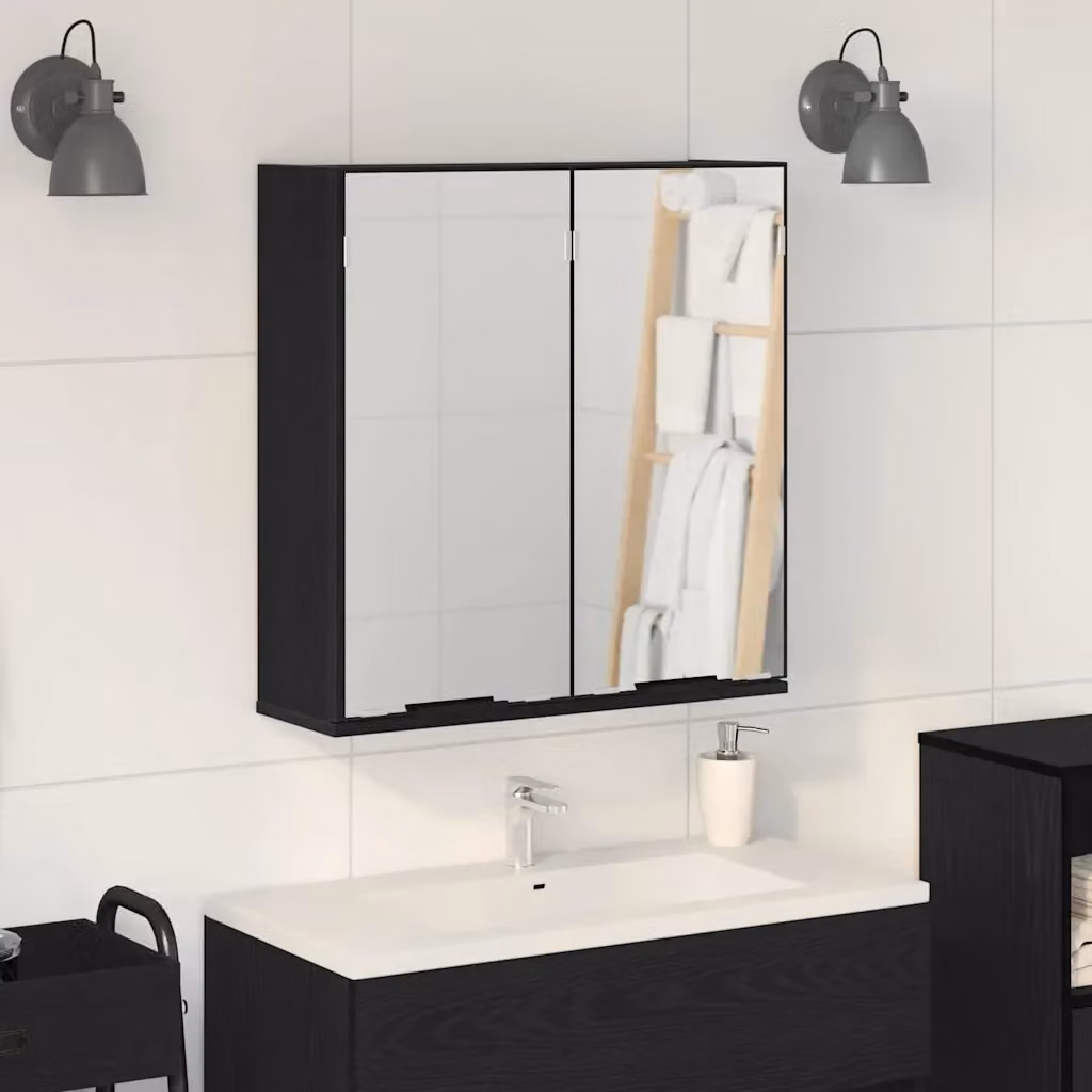 Armadio da bagno con specchio e ripiani interni Design In, Rovere Nero Opaco, L: 64 cm, P: 20 cm, H: 67 cm – 2