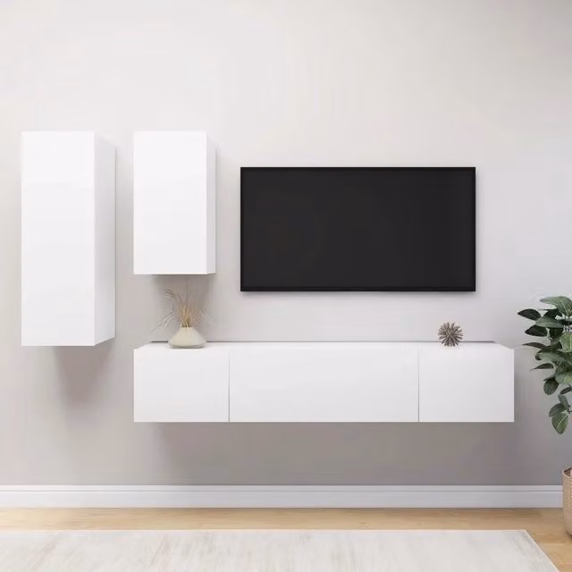 Set di Mobili Porta TV 4 pz Bianco in Legno Multistrato 3078732