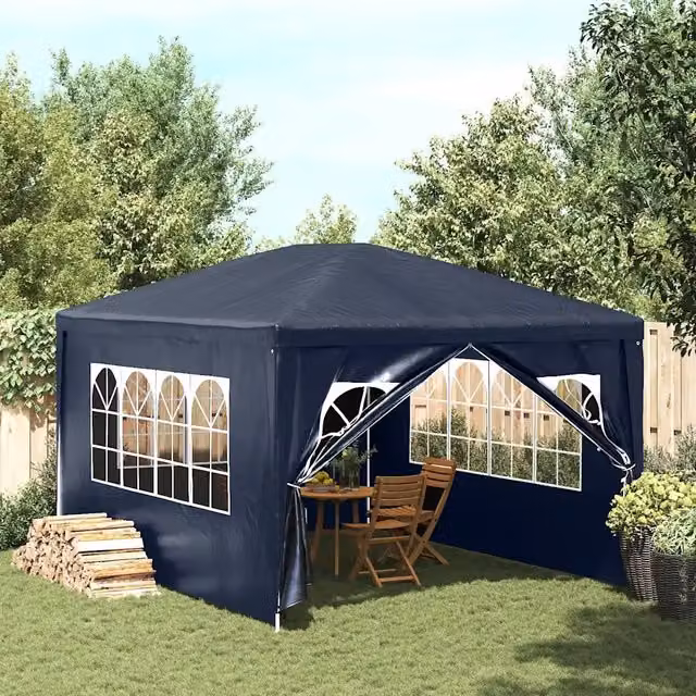 Tenda Gazebo per Feste Blu con Finestra in Plastica e Struttura in Acciaio L: 400 cm, P: 300 cm, H: 255 cm – 1
