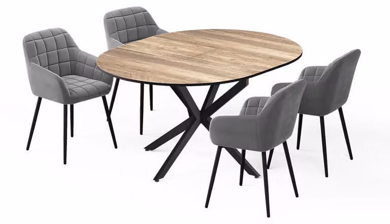 Set di tavoli da pranzo Vicco Loyd Rovere rustico/Nero 120 x 120 cm con 4 sedie da pranzo (grigie), Model 62784