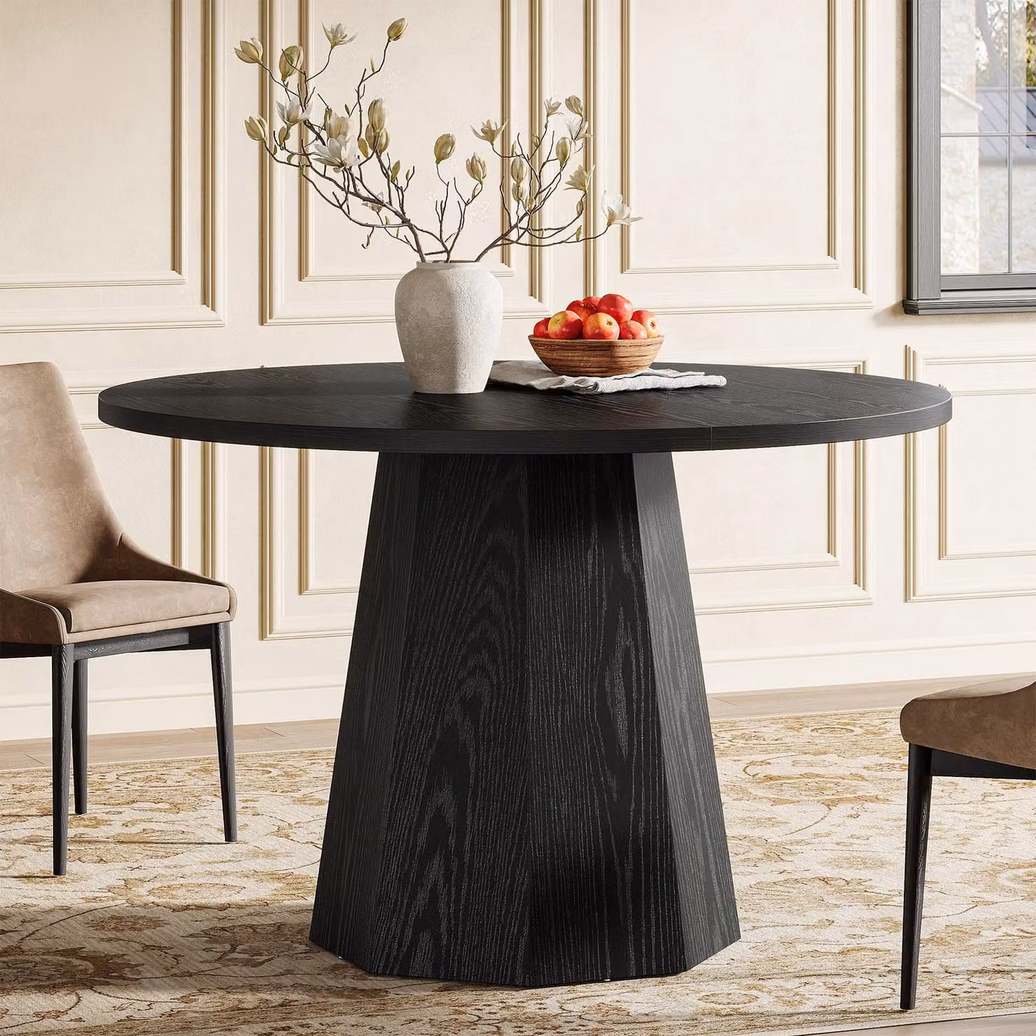 Tribesigns Nero Tavolo da pranzo rotondo, cerchio da 118 cm Piccolo tavolo da cucina con base inclinata stabile, Tavolo da pranzo moderno per sala da pranzo, soggiorno