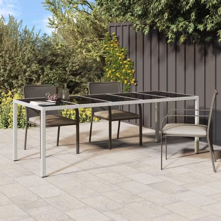 Maison Exclusive - Tavolo da giardino bianco 250x100x75 cm in polyrattan e vetro temperato