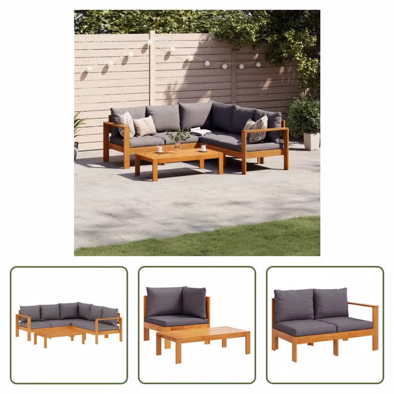 The Living Store Set di divani da giardino 4 pezzi con cuscini in legno massiccio di acacia