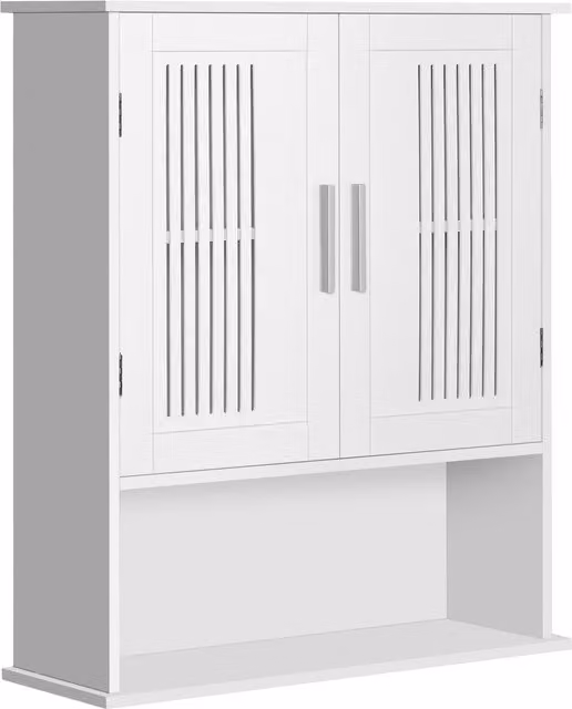 Mobiletto da Bagno Salvaspazio a Muro Aosom con 2 Ante e Ripiano Inferiore, Bianco, L 60 x P 20 x H 70 cm