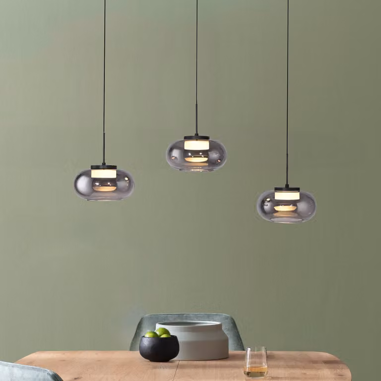 Schöner Wohnen Lampada a sospensione in vetro Sia, dimmerabile, Alluminio / Grigio / Zincato, Soggiorno / Sala da pranzo, Vetro, Moderno, Lampada a sospensione