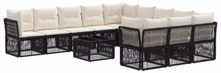 Set Divano da Giardino 12 pcs Nero polyrattan