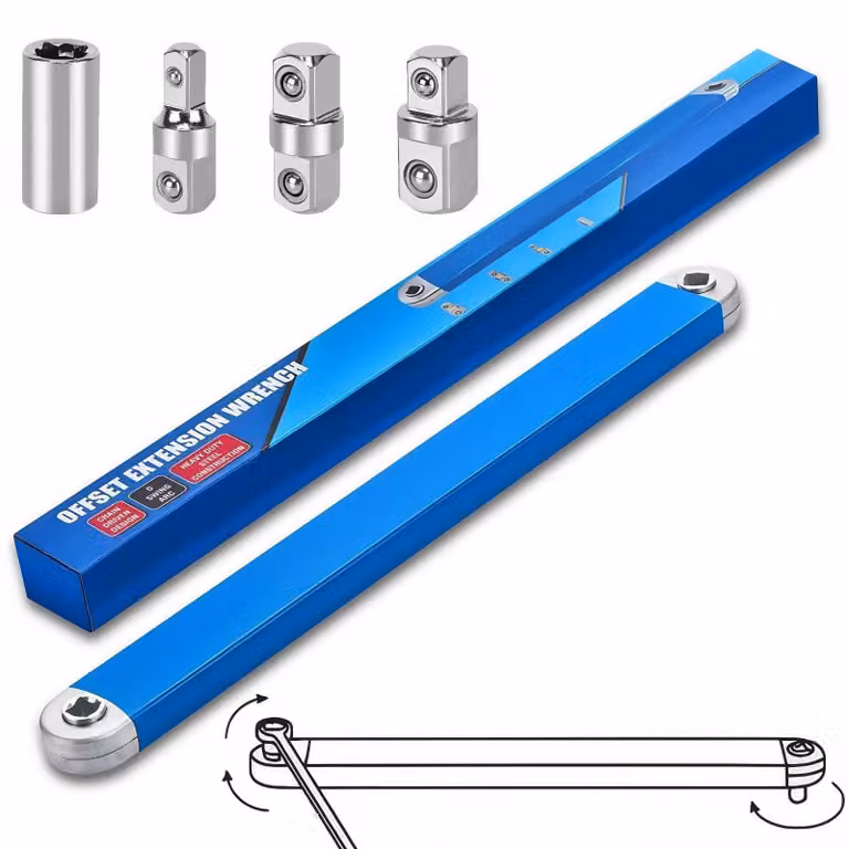 Set di chiavi a bussola Prolunga snodata - Prolunga a cricchetto 39 cm - Adattatori 1/4, 3/8 e 1/2 pollici - Acciaio al carbonio - Max 71,2 Nm