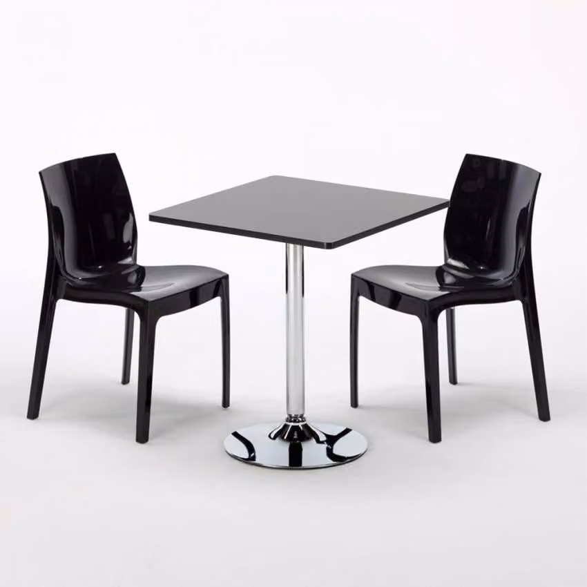 Tavolo quadrato nero e 2 sedie in polipropilene colorato Set di bastoni per interni Grand Soleil Ice Mojito - Nero