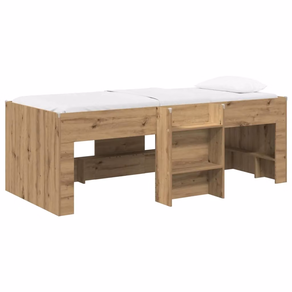 Letto singolo elevato per bambini vidaXL in legno color rovere con scomparti laterali L: 96 cm, P: 193 cm, H: 120 cm