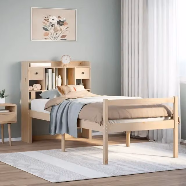 Letto Libreria VIDAXL in Legno Massello di Pino Rustico con Cassetti, L/P/H: 190 x 90 x 110 cm