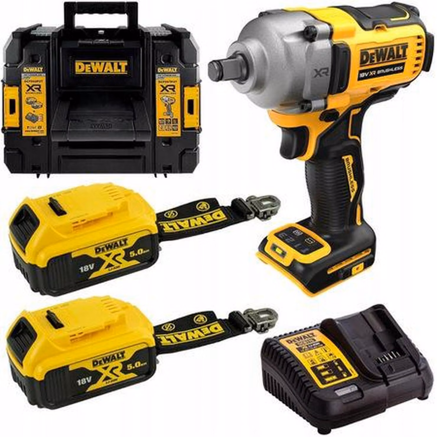 Dewalt 1/2" 18V Avvitatore a impulsi 812Nm 2X5.0Ah 4 velocità Tstak Ring Dcf891P2T Predisposizione per cordicella