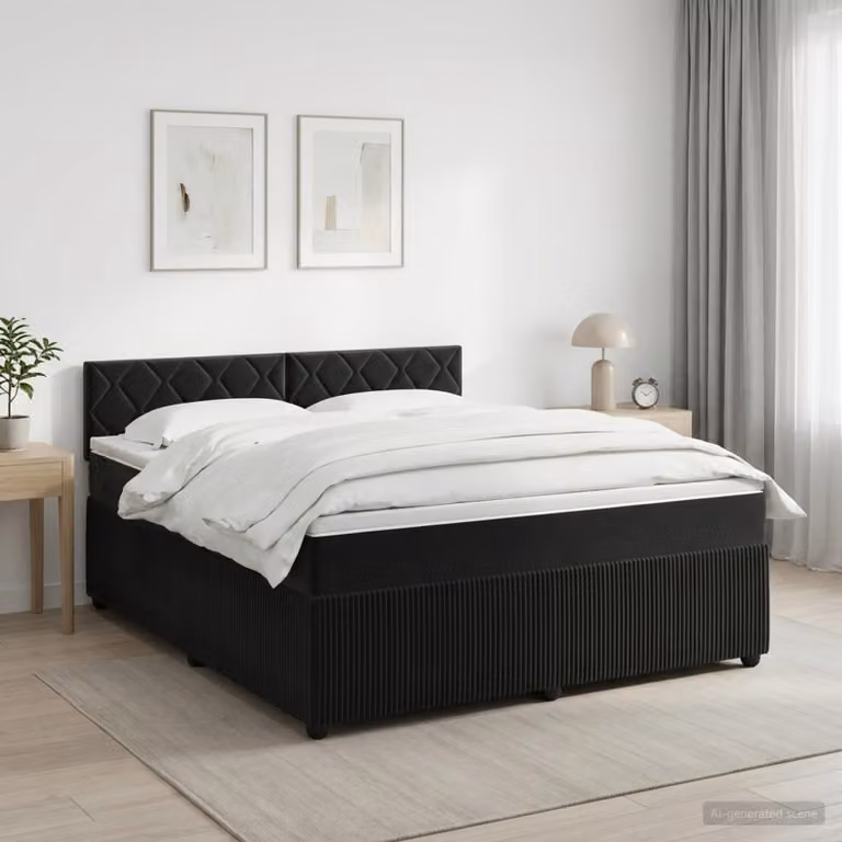 Maison Exclusive - Letto boxspring con materasso nero 140 x 200 cm in velluto