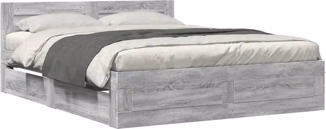 Letto matrimoniale | Letto per adulti | Giroletto Testiera Grigio Sonoma 160x200 cm Legno Multistrato