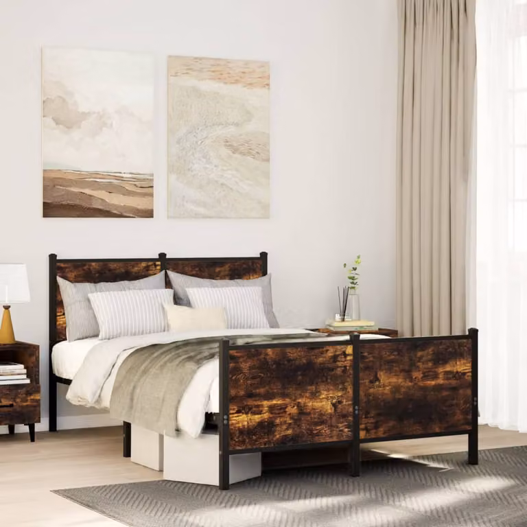 vidaXL Giroletto in Metallo Rovere Fumo senza Materasso L: 120 cm, P: 200 cm