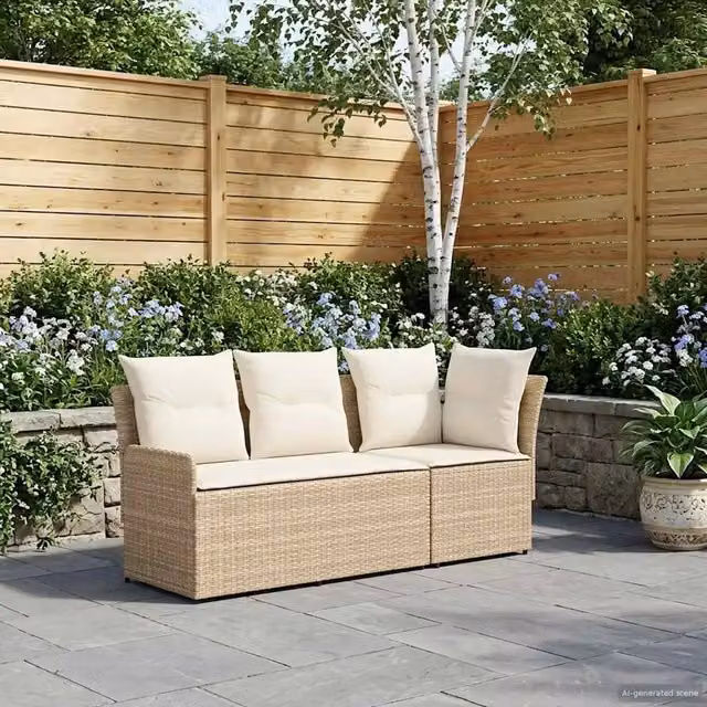 Set di divano angolare da giardino Outsunny in rattan beige con cuscini inclusi e coperture rimovibili – 1