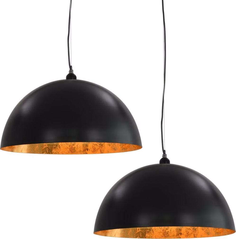 Lampadari 2 pz Nero e Oro Semi-Sferici 50 cm E27