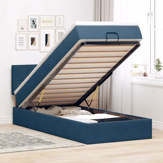 Letto con contenitore a sollevamento e materasso blu in velluto vidaXL L: 200 cm, P: 140 cm, H: 88 cm – 1