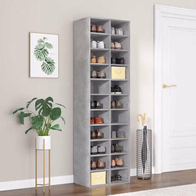 Scarpiera moderna vidaXL in legno e MDF grigio con ripiani piatti, L: 54 cm, P: 34 cm, H: 183 cm