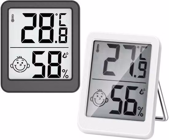 Due termometri digitali LCD - Formato grande - Display LCD digitale - Termometro-igrometro - Misuratore elettronico di temperatura e umidità per interni - Misuratore con sensore per stazione meteorologica - Bianco e nero