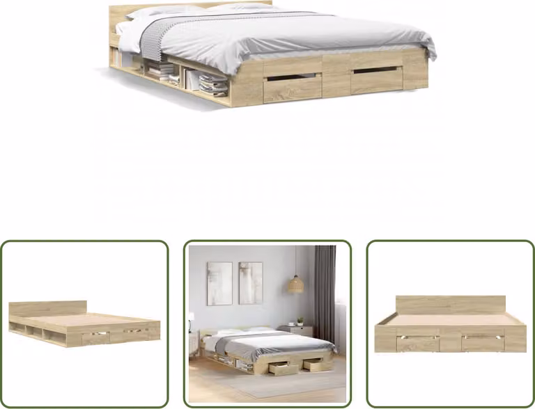 The Living Store Struttura letto con cassetti rovere Sonoma 135x190cm materiale legno