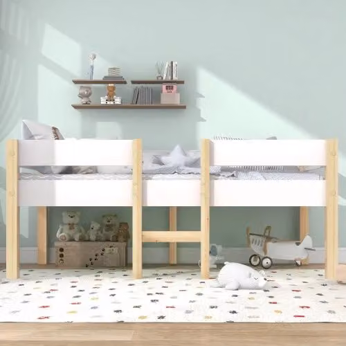 Letto Singolo per Bambini con Sponda ¨C MINIMAL ¨C Pino Massello Bianco Rovere 90x190