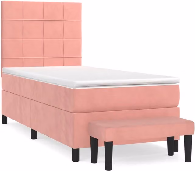 Letto singolo | Letto per adulti | Giroletto a Molle con Materasso Rosa 80x200 cm in Velluto