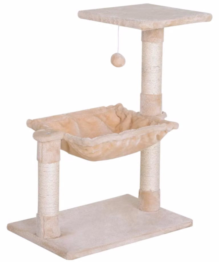 Albero per gatti con amaca e giocattoli | Colore: Beige/Grigio | Dimensioni: 36x50x70 cm