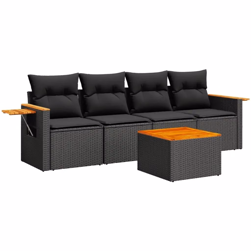 Set di divani da giardino vidaXL in polyrattan nero con cuscini e tavolino da esterno – 2
