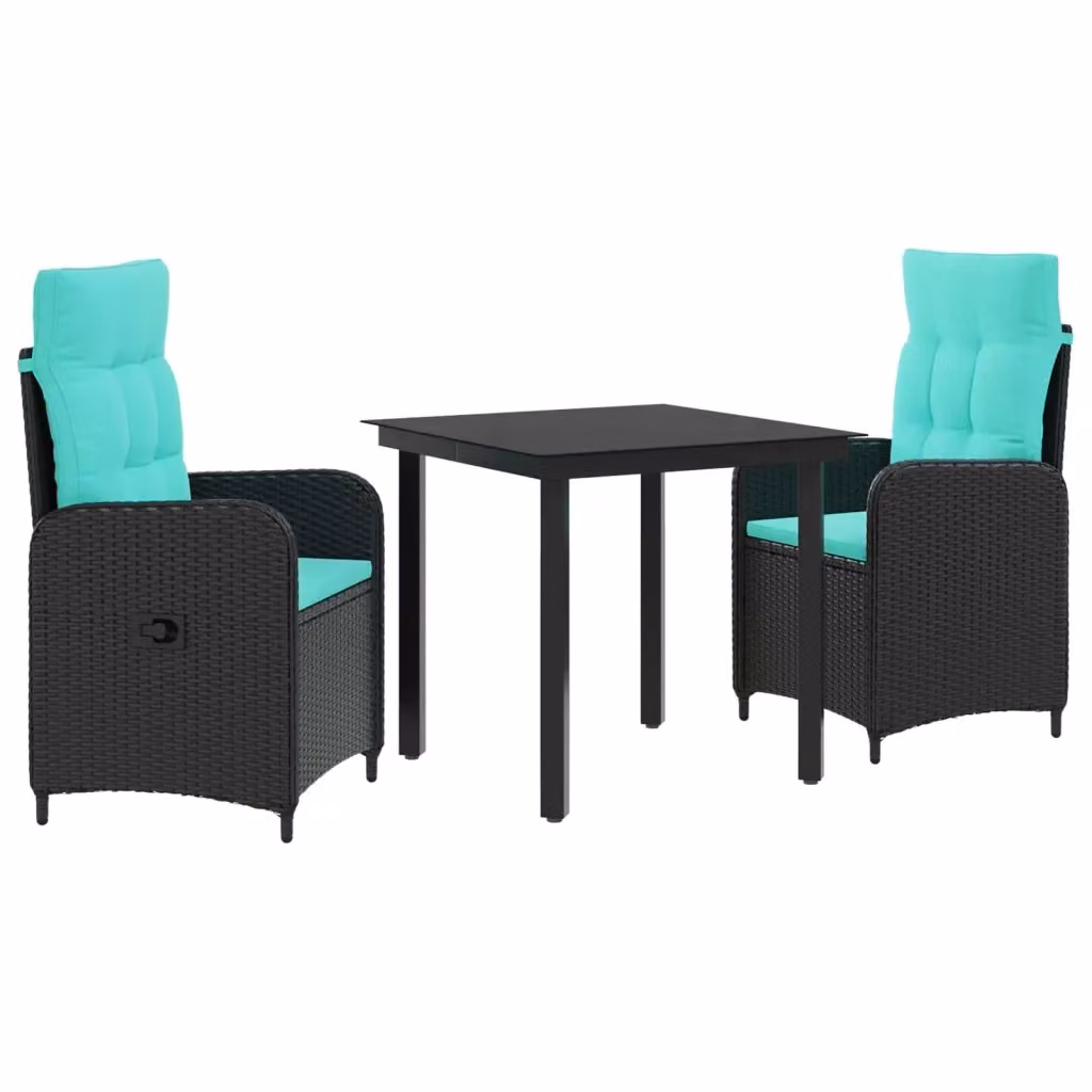 Set da pranzo per giardino e terrazzo vidaXL in polyrattan da 3 pezzi, nero e turchese – 2