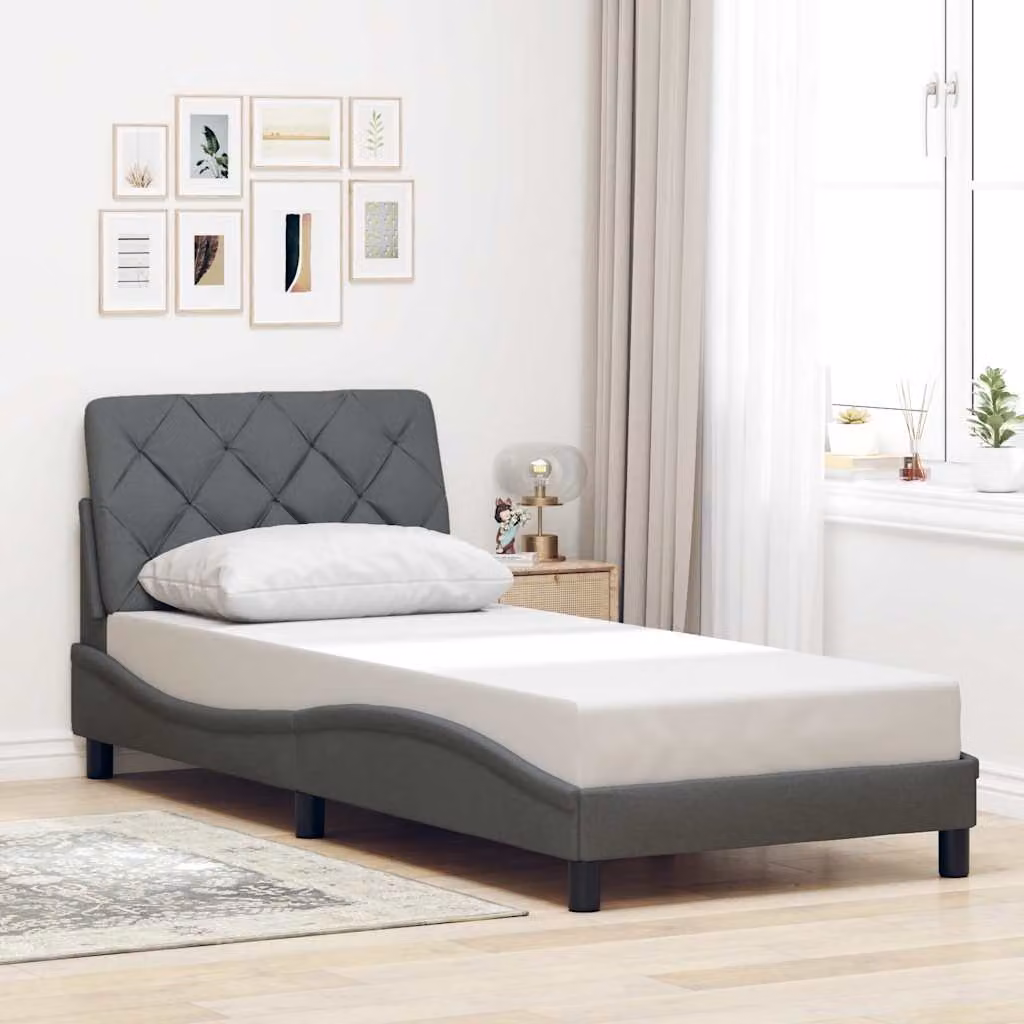 vidaXL Giroletto senza Materasso Grigio con Struttura Imbottita e Doghe in Legno 90x200 cm – 1