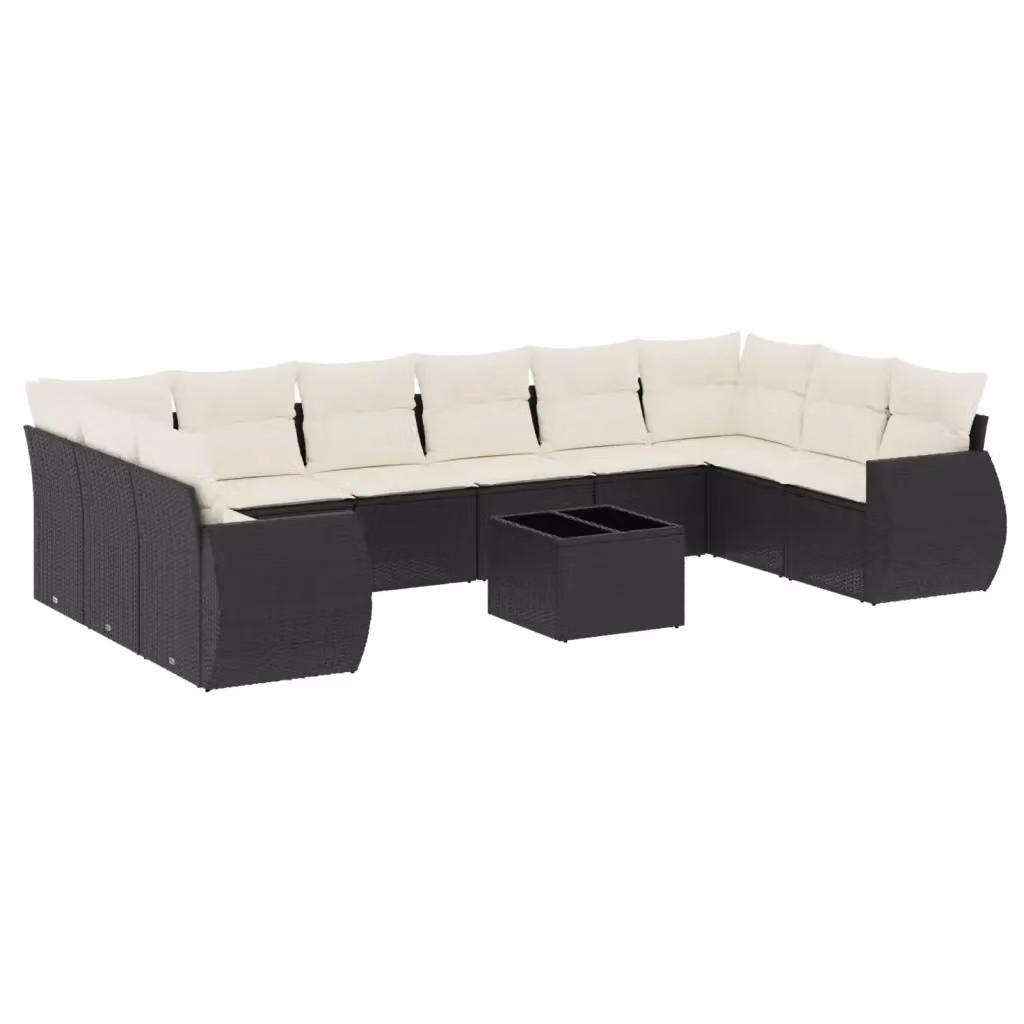 vidaXL Set Divani da Giardino 11 pz in Polyrattan Nero con Cuscini e Tavolino da Esterno – 2