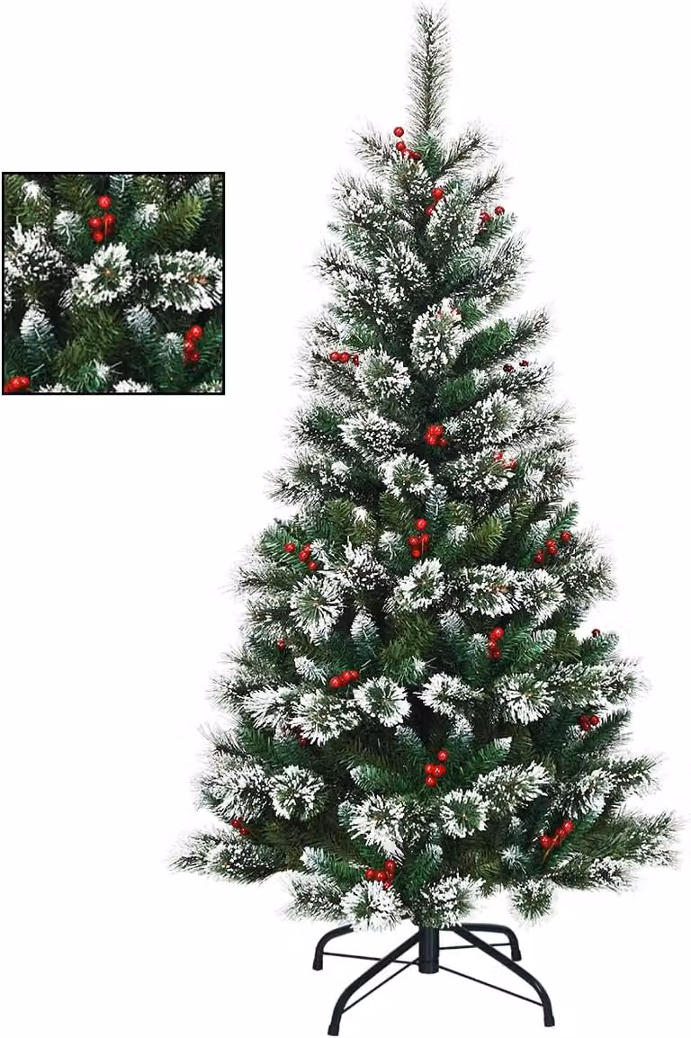 KOMFOTTEU Albero di Natale artificiale in PVC da 150/180/210/230/270 cm, albero di Natale a apertura automatica con base a ombrello, albero di Natale, per esterni (150 cm, ricoperto di neve con